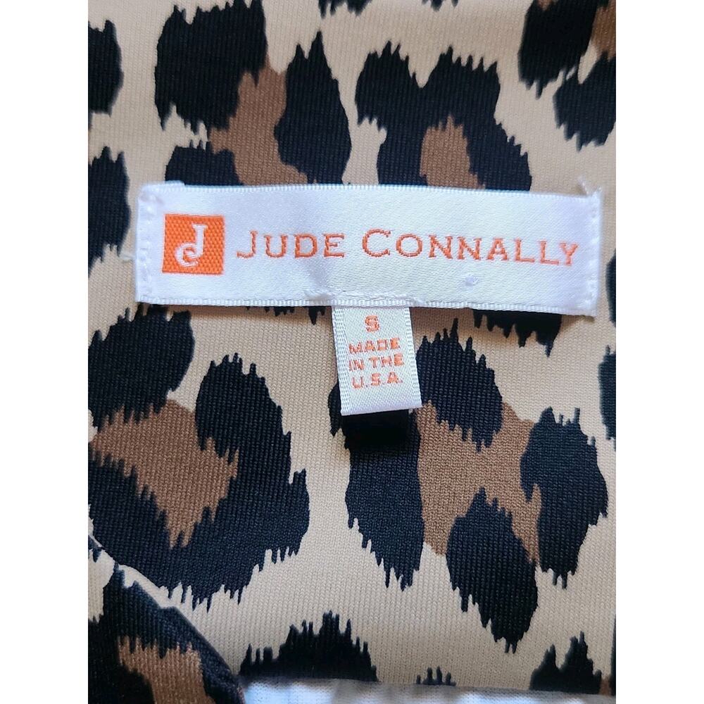 Jude Connally Cannell Top S Brown Leopard Print Bell Sleeve Tunic Stretch Knit - Picture 5 of 8